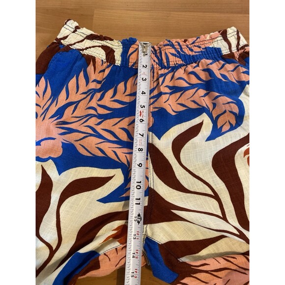 H&M Leaf‎ Print Pants Size M Linen Viscose Blend Elastic Waist Beachy Coastal - Picture 5 of 7